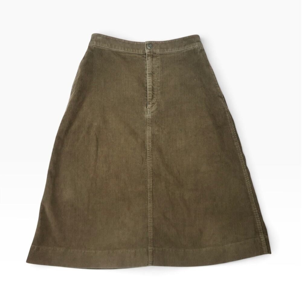 Uniqlo Olive Green Corduroy A-Line Midi Skirt 6